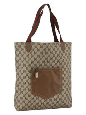 GUCCI GG Supreme Web Sherry Line Tote Bag Beige Auth 174038